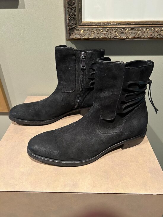 John Varvatos Black Suede Keith Backlace Boots - Handmade in Italy - New w/o box main image 4